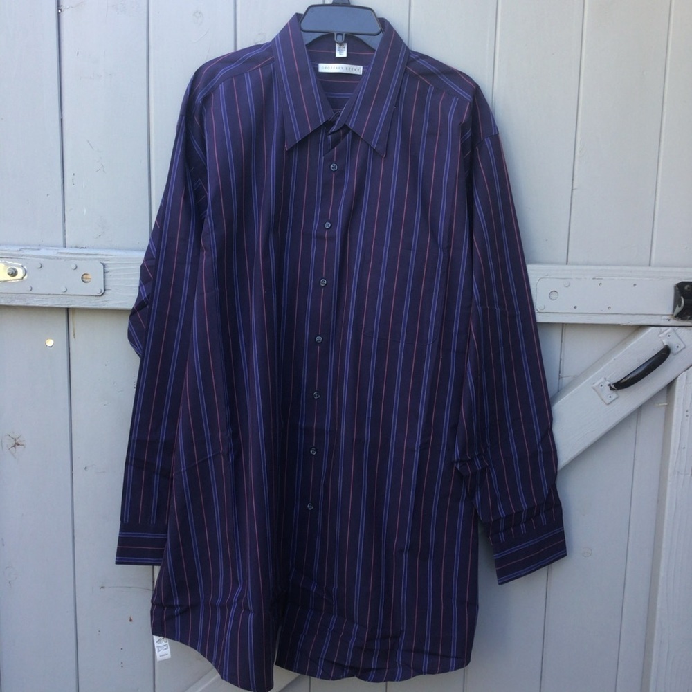 Geoffrey Beene Navy and Red Striped Men’s Dress Long Sleeve button Up Shirt